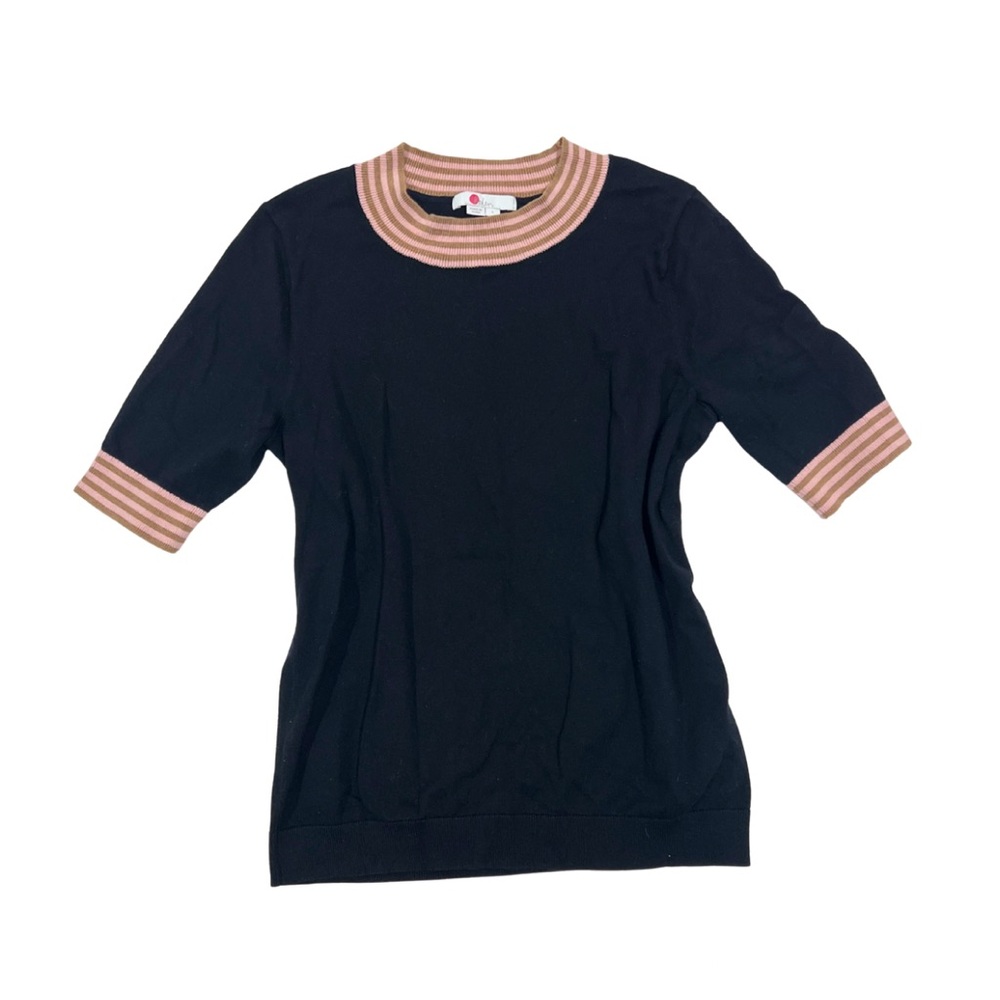 Boden Black Top with Pink and Brown Striped Trim Size S Preppy - Picture 2 of 3